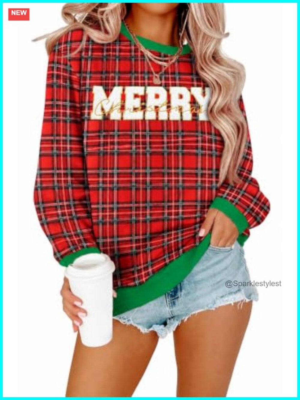 Christmas Sweatshirt Embroidered Merry Striped Pullover Crew Neck Long Sleeve